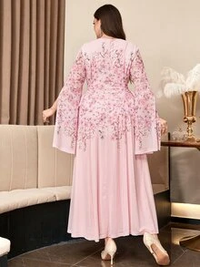 Reflora Plus Size Elegant Floral Print Party Dress - Pink - View 2