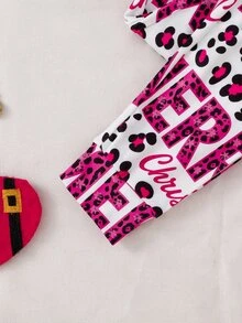 SHEIN Piyama Natal Musim Gugur/Dingin untuk Remaja Perempuan, 2 Potong, Pas Badan, Lengan Panjang dan Celana, Motif Huruf - Putih - View 8