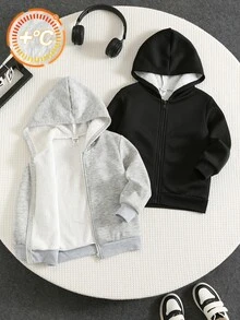SHEIN 小男孩 2件組 複合保暖內裡拉鍊連帽衛衣與拉鍊衛衣 - 彩色 - 查看 3
