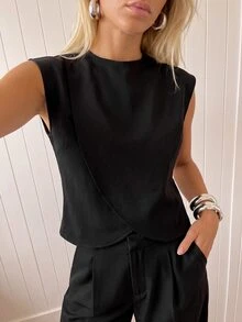Avantive Setelan 2 Potong Atasan dan Celana Kasual Wanita Model Cross Fashion - Hitam - View 3