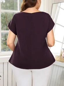 Reflora Plus Size Minimalist Pleated Waist Blouse For Office And Commute - Maroon - View 9