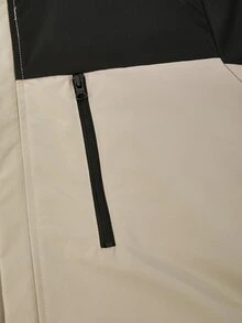 SHEIN 青少年男孩梭織連帽撞色防風外套，戶外運動夾克 - 卡其色 - 查看 4