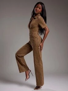 NYA SZN Women's Casual Washed Denim Jumpsuit - Brown - View 6