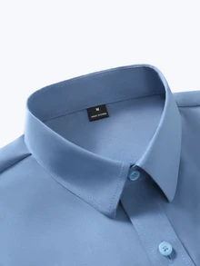 Calvornis Men's Summer Casual Solid Color Short Sleeve Shirt - Blue - View 5