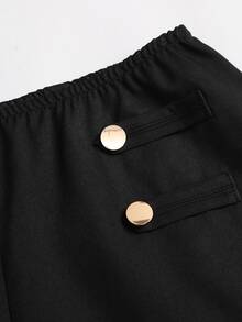 Sweetra Slim Fit Elegant Preppy Versatile Metal Button Napoleon Style Blazer And Shorts Set Office Black And Gold Summer - Black - View 6
