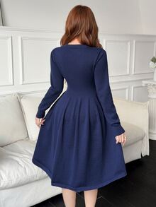 Feyla Women's Versatile Drawstring Tie Long Sleeve Sweater Dress - Navy Blue - View 7