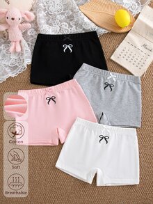 SHEIN 女童簡約蝴蝶結印花甜美可愛多色粉色白色灰色黑色舒適棉質柔軟4件組四角內褲 - 彩色 - 查看 8