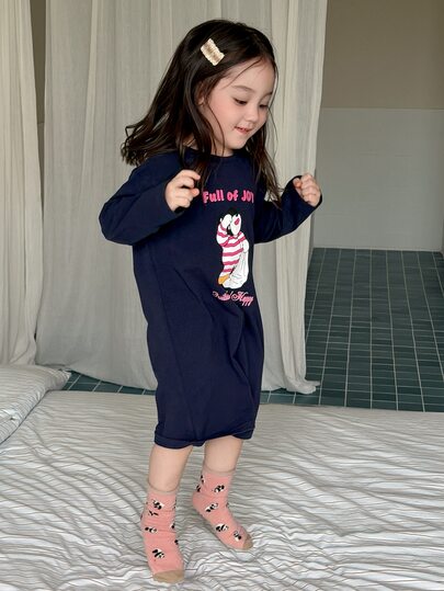 DAZY Roupa de estar em casa confortável para bebé menina, gola redonda, manga comprida, com estampado de desenhos animados