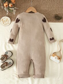 SHEIN Newborn Baby Girl Knit Autumn/Winter Cute Heart Pattern Romper - Multicolor - View 2