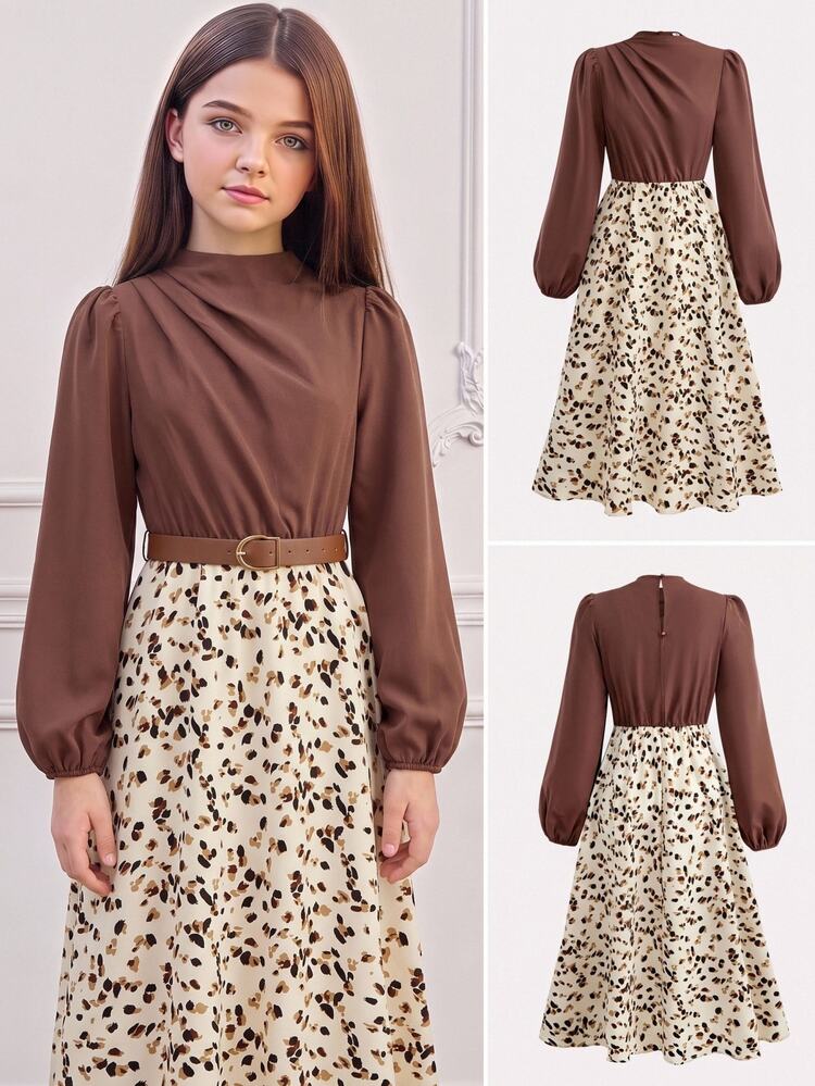 SHEIN Girlism Teen Girl Teen Girls Dresses Early Autumn French Country-Style Casual-Elegant Floral Patchwork Waist-Defining Dress, Elegant Chic,Autumn Outfit,Fall - Multicolor - View 1