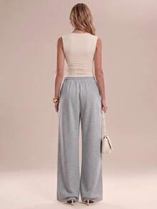 Avantive Women's Drawstring Pleated Wide Leg Loose Floor-Length Casual Sports Retro Slouchy Sweatpants - Grey - View 2