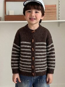 DAZY Young Boys' Colorblock Casual Striped Long Sleeve Cardigan Sweater, Autumn/Winter - Brown - View 8