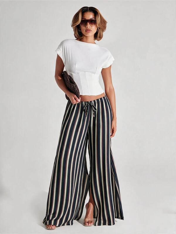 NYA SZN Pants Loose Wide Leg Striped Print Brunch Casual Everyday Going Out Party Special Occasion Travel Vacation Summer Statement Beach Basic Summer Fall