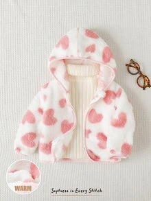 Cozy Pixies 嬰兒女童男童卡通動物豹紋抓絨內裡加厚連帽拉鍊長袖外套夾克，適合冬季 - 白色 - 查看 7