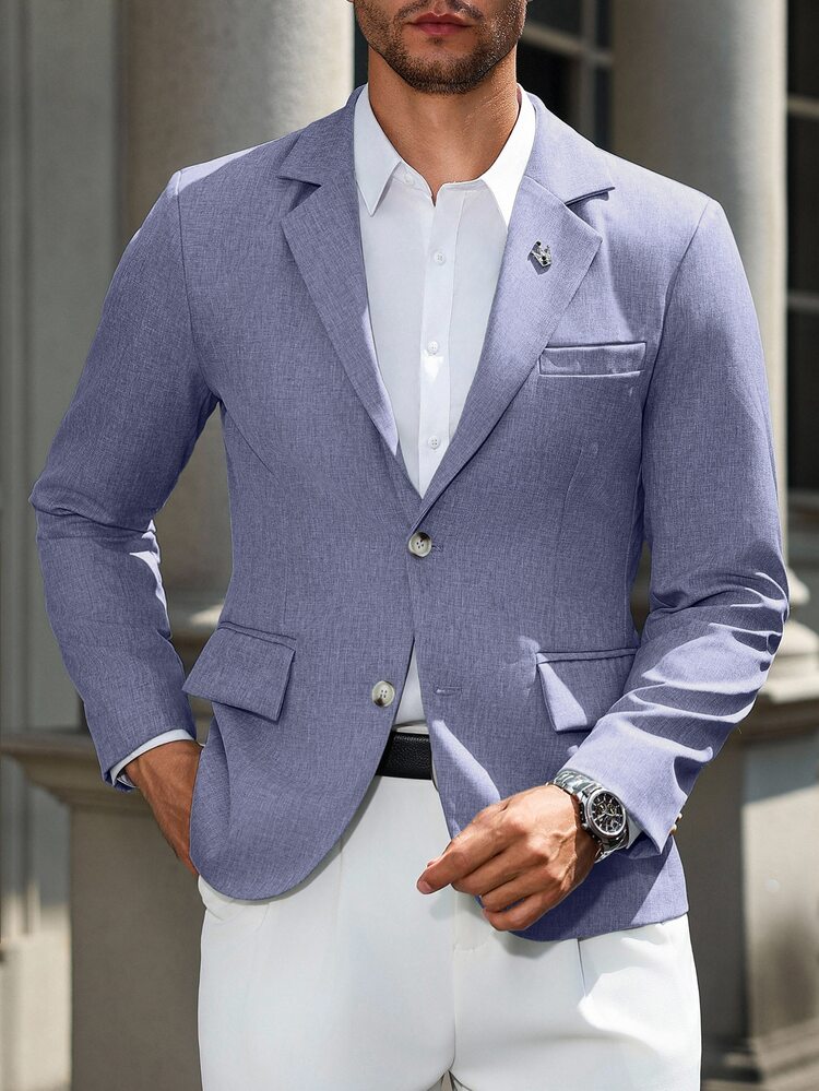Manfinity Mode Men's Lapel Neck Long Sleeve Casual Blazer - Blue - View 3