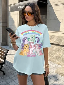 My Little Pony X SHEIN Kaos Wanita Kasual Musim Panas dengan Motif Kartun - Putih - View 3