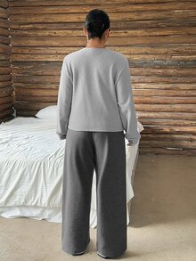 Dazy Plus Autumn/Winter Minimalist Brushed Knit Relaxed Fit Loungewear Pajama Set, Suitable For Home And Outdoor Wear - Grey - View 5