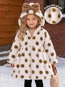 SHEIN Jaket Bulu Imitasi Motif Polkadot Lucu untuk Bayi Perempuan dengan Pita Besar - MultiWarna - View 1