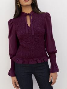 Nöista Deep Purplish-Red Fitted Top ,Ruffles, Softness, Elegance, French Romance. Versatile Piece For The Urban Woman's Wardrobe,Fall/Winter.. - Purple - View 3