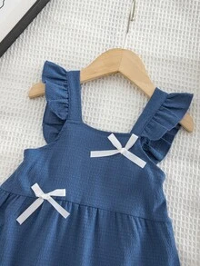 SHEIN 1 buah Gaun Tank Tanpa Lengan Gaya Putri Premium Kasual untuk Anak Perempuan dengan Pita - Biru - View 7
