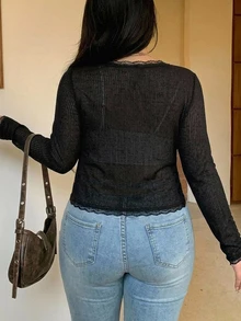 Dazy Plus Korean Style Casual Lace-Up Front Short Cardigan Top For Women - Black - View 3