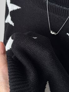 SHEIN 青少年女孩日常秋冬款星星圖案針織毛衣 - 黑與白 - 查看 9
