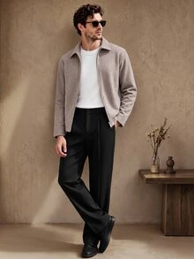 Core Aspect 摩卡色 Harrington 夾克 2026 SS 羊毛混紡拉鍊外套，靜奢老錢風與 90 年代極簡風 - 卡其色 - 查看 3