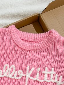 HELLO KITTY AND FRIENDS | SHEIN Vintaside Kids 女童 1件 3D刺繡裝飾圓領針織衫，百搭休閒日常穿著，適合秋冬 - 藕粉色 - 查看 4
