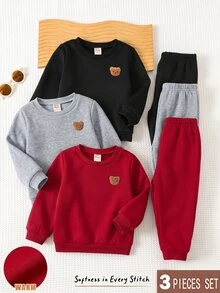 Cozy Pixies 小男孩裝飾貼布圓領長袖套頭運動衫彈性腰長褲6件套 - 彩色 - 查看 5