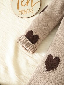 SHEIN Newborn Baby Girl Knit Autumn/Winter Cute Heart Pattern Romper - Multicolor - View 6
