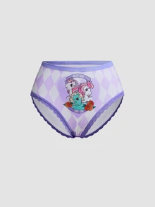 Chillnights My Little Pony X SHEIN 3pcs Cartoon Print Lace Patchwork Triangle Panties Set - Multicolor - View 8