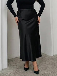 Dazy Plus Semi-Elastic Waist Elegant Long Mermaid Skirt Black Evening Skirt - Black - View 5