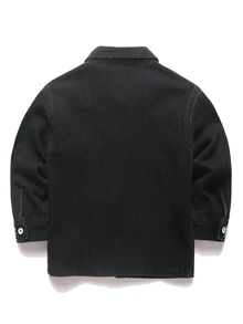 Kids Boys' 2pcs Set Black Denim Casual Long Sleeve Shirt And Pants With Shiny Rhinestone Star & Sun Pattern - Black - View 2