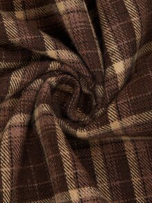 Sweetra Plus Size Brown Plaid High Waist Wide Leg Shorts With Vintage Preppy Style Brown Bermuda Shorts - Multicolor - View 4