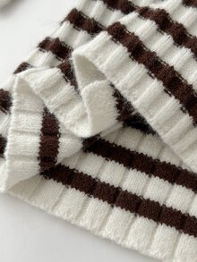Elamini Women's Autumn/Winter Casual Colorblock Striped Off-Shoulder Sweater - Khaki - View 6