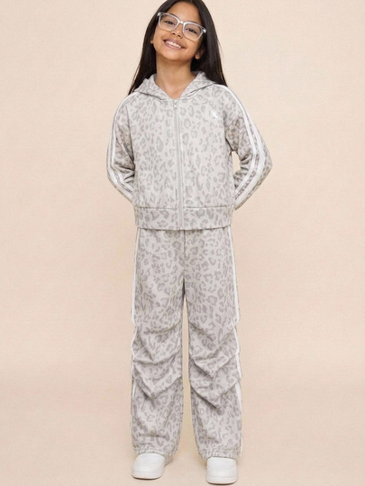 Conjunto de 2 piezas para niña joven, casual, versátil y cómodo con estampado de leopardo, para uso diario, otoño/invierno/todas las estaciones