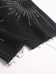 Kids Boys' 2pcs Set Black Denim Casual Long Sleeve Shirt And Pants With Shiny Rhinestone Star & Sun Pattern - Black - View 9