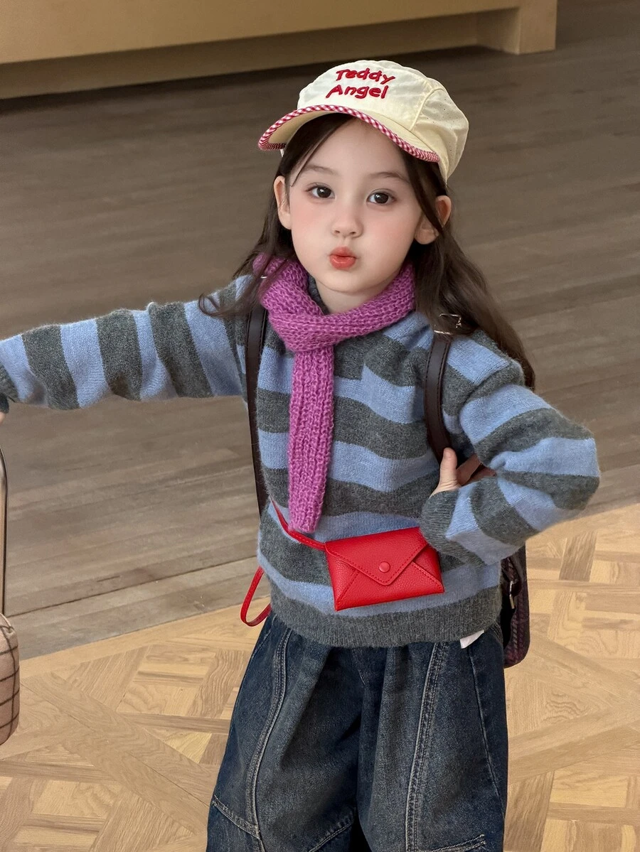 DAZY Baby Girl Hooded Striped Comfortable Autumn/Winter Sweater - Blue - View 1