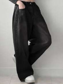 Dazy Plus Vintage Washed Distressed Loose Street Casual Versatile Black Long Denim Jeans Autumn New - Black - View 4