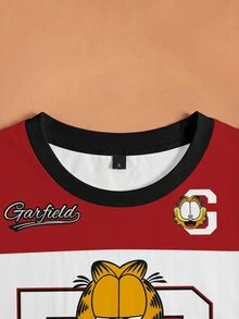 GARFIELD | SHEIN Women's Summer Casual Colorblock Patchwork Cartoon Print Cropped T-Shirt - White - View 4