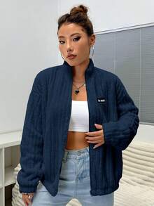 SHEIN Unity 女款標語圖案長袖拉鍊外套 - 藏蓝色 - 查看 6
