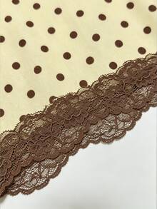 INAWLY Brown And White Polka Dot Polka Dot Print Bandeau Lace Patchwork Bow Decor Women 2 Pieces Set Lounge Summer Cute Sexy Y2k - Yellow - View 5