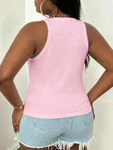 Slaydiva Plus Size Solid Summer Slim Fit Tank Top - Pink - View 2