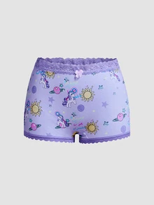 Chillnights My Little Pony X SHEIN Celana Pendek Hipster Motif Kartun Pony Dream dengan Patchwork Renda - MultiWarna - View 9