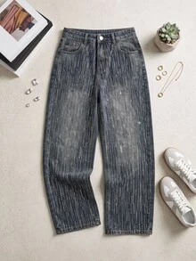 Dazy Plus Full Rhinestone Korean Style Shiny Distressed Versatile Heavy-Duty Spring/Autumn Jeans - Dusty Blue - View 1