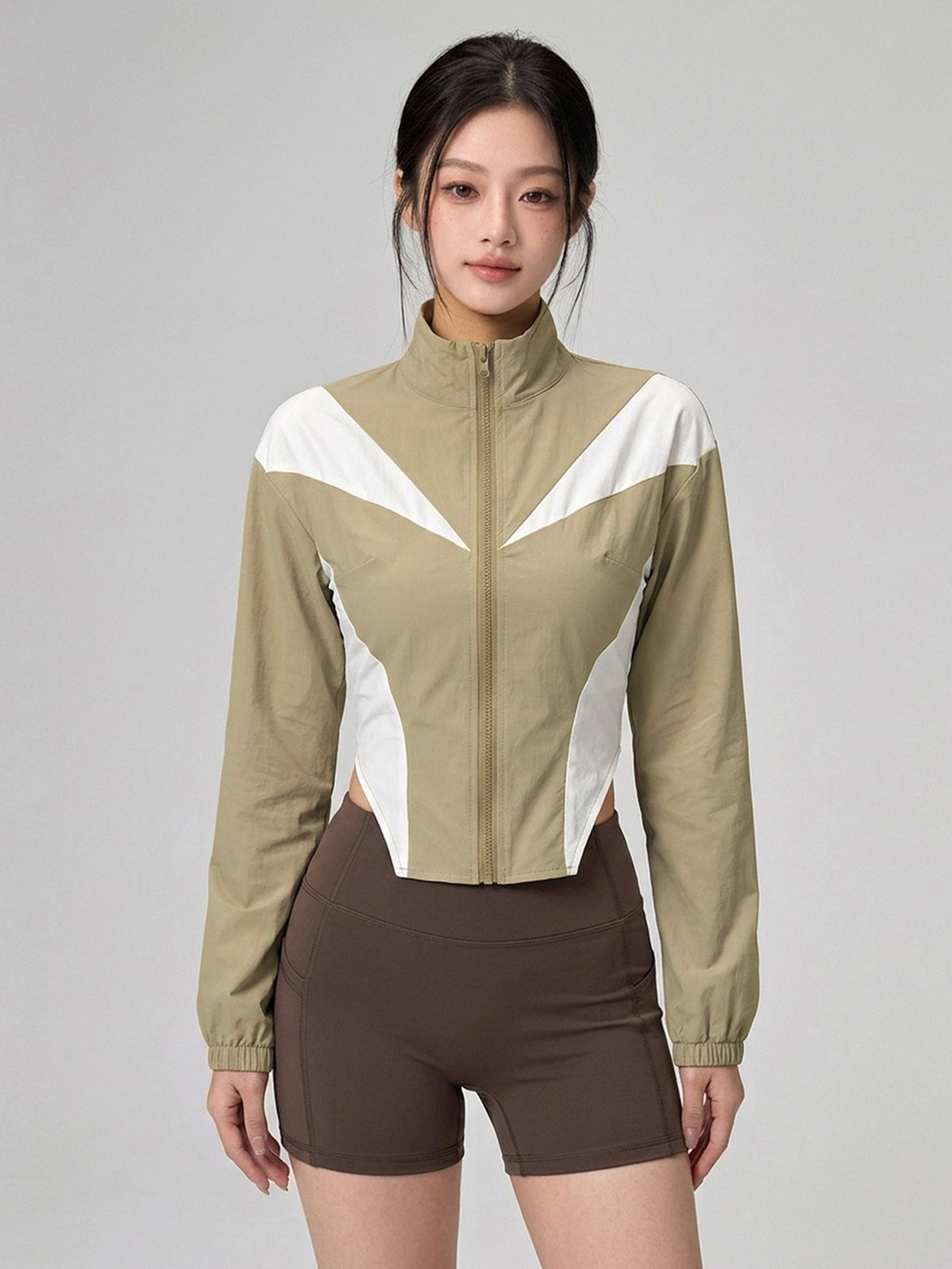 Colorblock Patchwork Front Zip-Up Sports Jacket Fall
