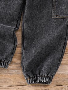 SHEIN 小男孩冬季保暖內裡彈性腰頭束口工裝牛仔長褲 - 彩色 - 查看 5