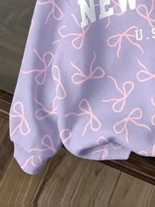 Tween Girl 可愛印花淺粉色圖案冬季衛衣，Style 2 服飾，寬鬆圓領長袖 - 白色 - 查看 4