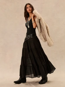 Easelle Vintage Boho Casual Bohemian Waist-Cinched Patchwork Women's Dress Vacation Concert Black Summer - Black - View 6