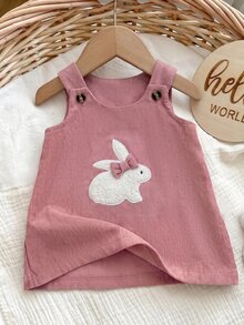 SHEIN Newborn Baby Girl Cute Casual Versatile Pink Rabbit Pattern Dress - Pink - View 2